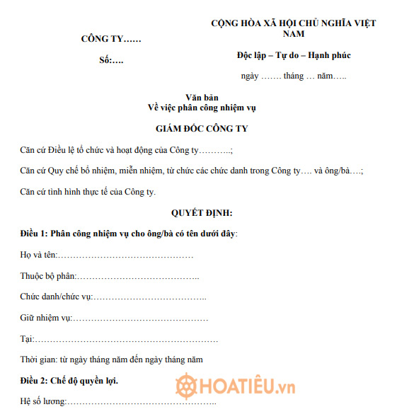 Quyết định phân công nhiệm vụ